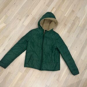 Nordstrom Green Puffer Jacket with Fleece Lining